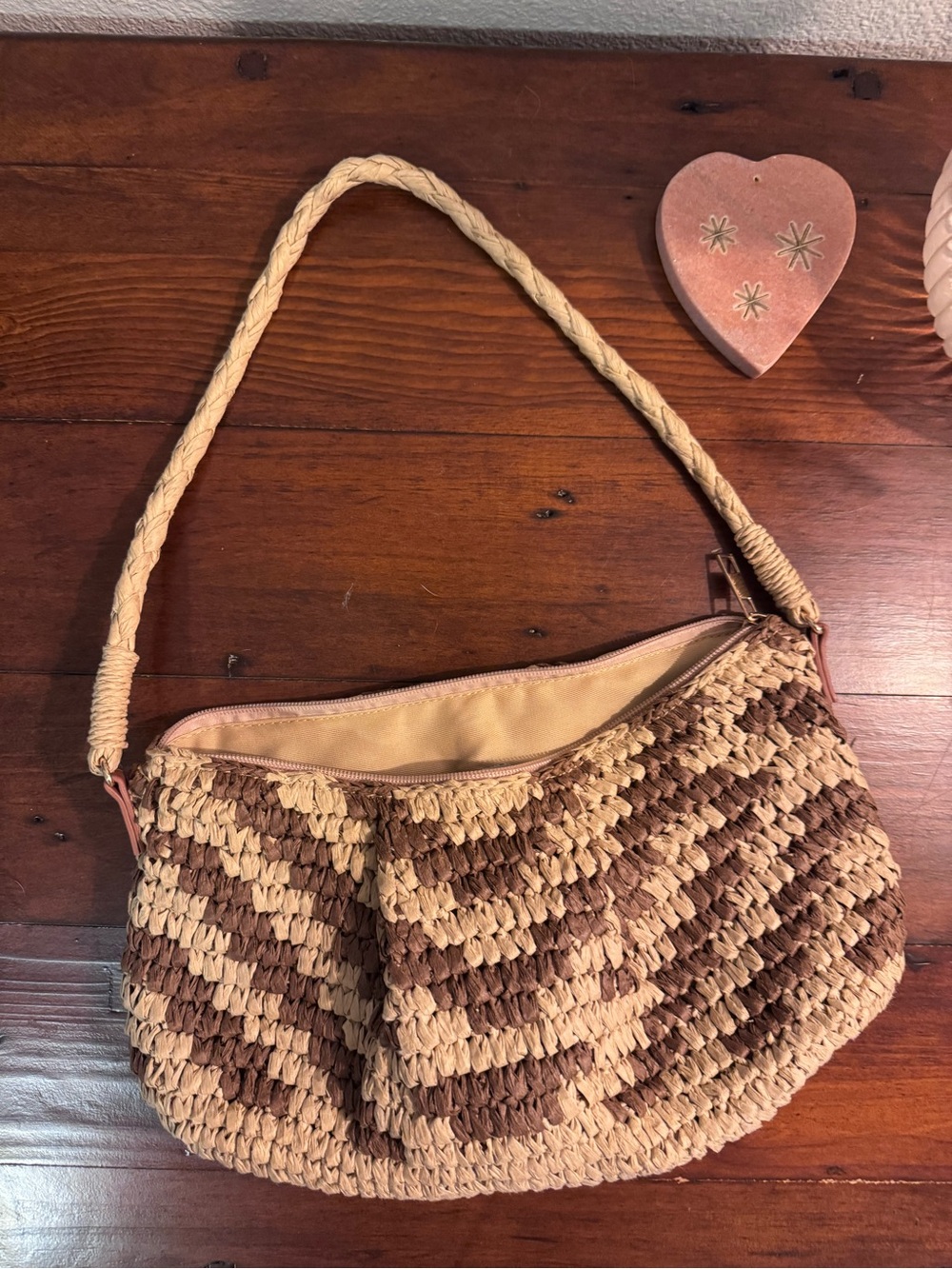 Target Braided Straw Shoulder Bag in Beige and Brown